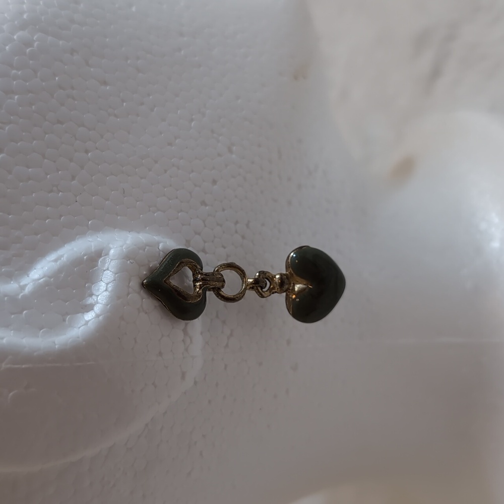 Vintage Green Jade like Metal Earrings Art Deco Spades and Hearts Motif